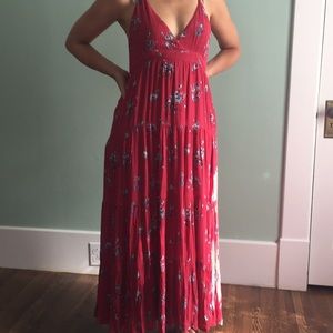 Anthropology Red floral maxi dress